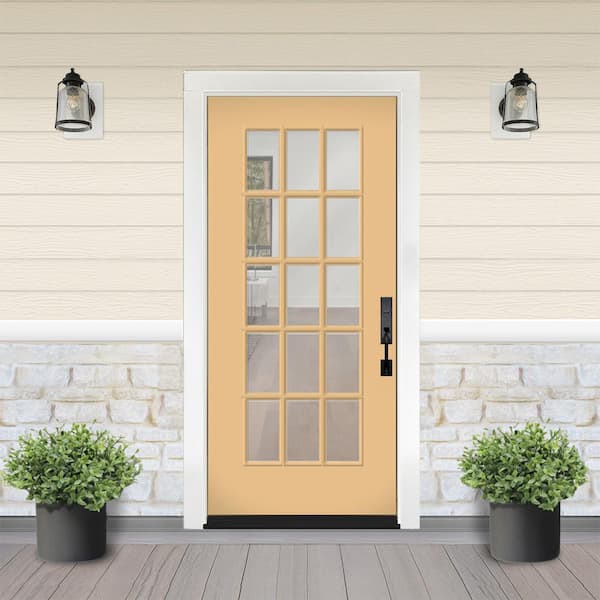 Reliant 32 in. x 80 in. Full Lite 15L SDL Clear Glass LHIS Jackfruit Finish Fiberglass Prehung Front Door w/4-9/16 Jamb