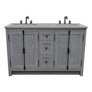 Plantation 55 in. W x 22 in. D Double Bath Vanity in Gray with Granite Vanity Top in Gray with White Rectangle Basins