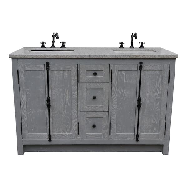 Bellaterra Home Plantation 55 in. W x 22 in. D Double Bath Vanity in Gray with Granite Vanity Top in Gray with White Rectangle Basins