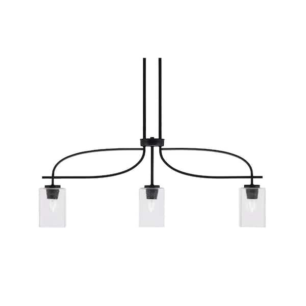 Unbranded Olympia 3-Light Matte Black Billiard Light with 6 in. Smoke Ribbed Glass Shades, no blulbs included