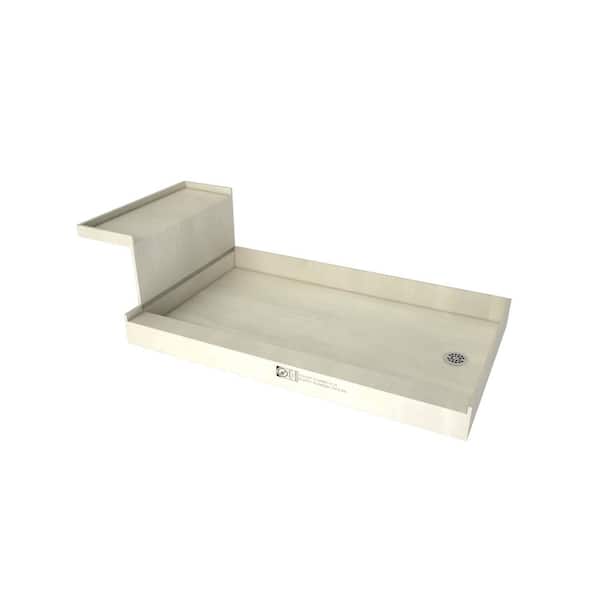 Tile Redi Base'N Bench 60 in. L x 42 in. W Alcove Shower Pan Base and Bench with Right Drain and Polished Chrome Drain Plate