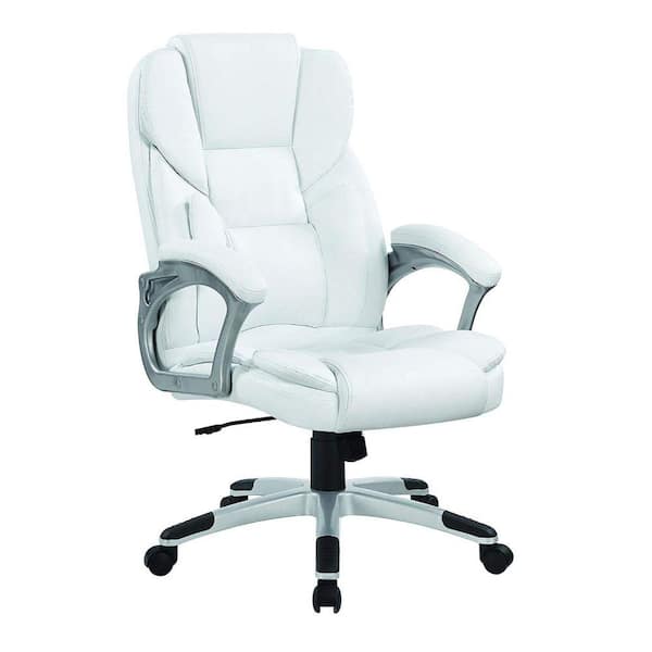 Benjara Contemporary 43 in. White Leather Executive High Back Chair