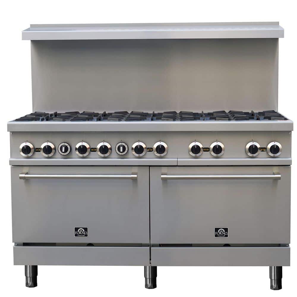 Commerciale 60 in. 10 Burners Commercial Double Oven Gas Range in. Stainless Steel, 300,000 BTU Total