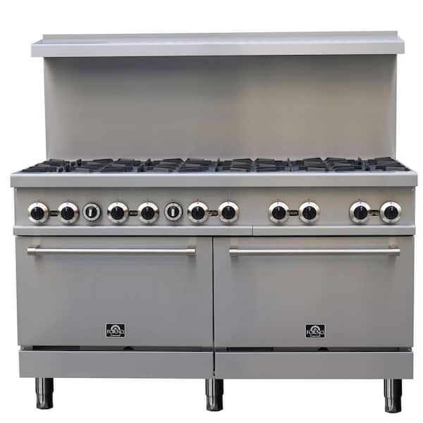 Commerciale 60 in. 10 Burners Commercial Double Oven Gas Range in. Stainless Steel, 300,000 BTU Total
