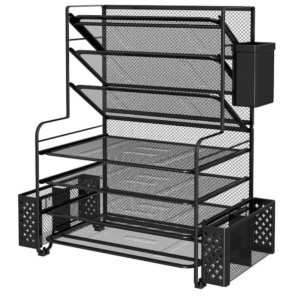 Black 16.8 in. x 16.8 in. Metal Modern Desk Organizers with Pen Holder and Metal Hanging Basket