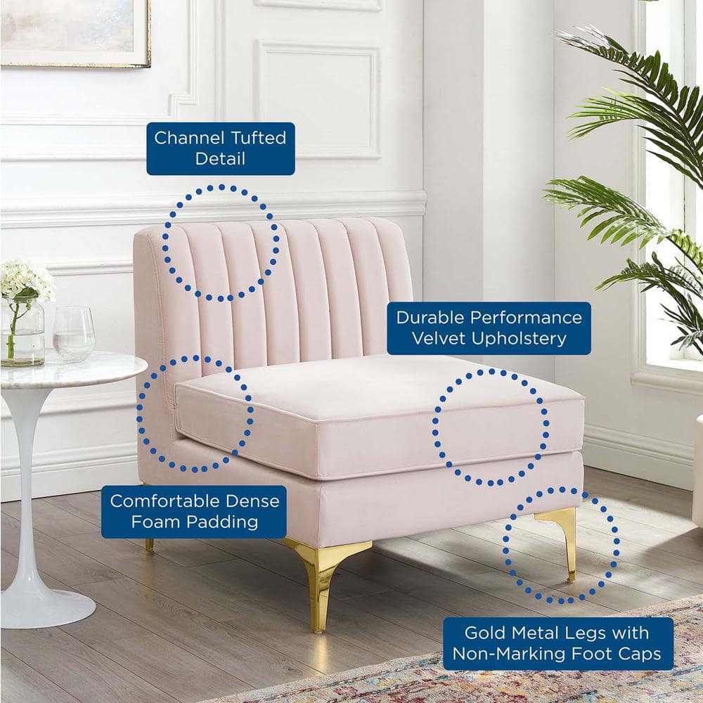Triumph Channel Tufted Pink Velvet Armless Lounge Chair