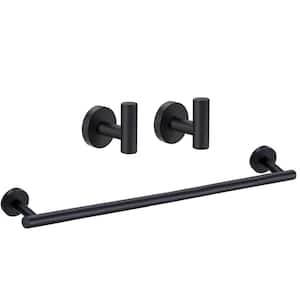 Wall Mounted 3-Piece Bath Hardware Set with Towel Bar Towel Hooks Mounting Hardware in Matte Black