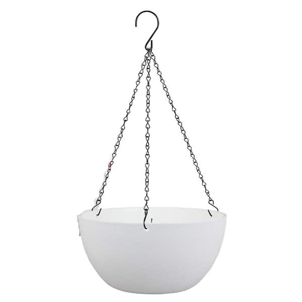 12 in. Large Plastic Hanging Planters, Hanging Flower Pots with Drainage Holes and Chain, White 2-Pack