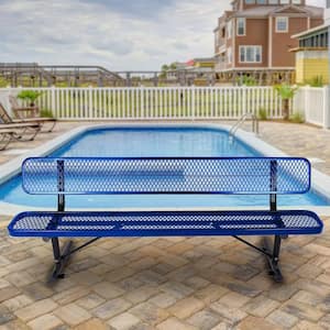 8 ft. Metal Outdoor Bench with Backrest in Blue