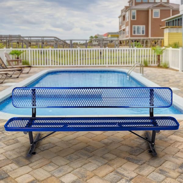 Cesicia 8 ft. Metal Outdoor Bench with Backrest in Blue