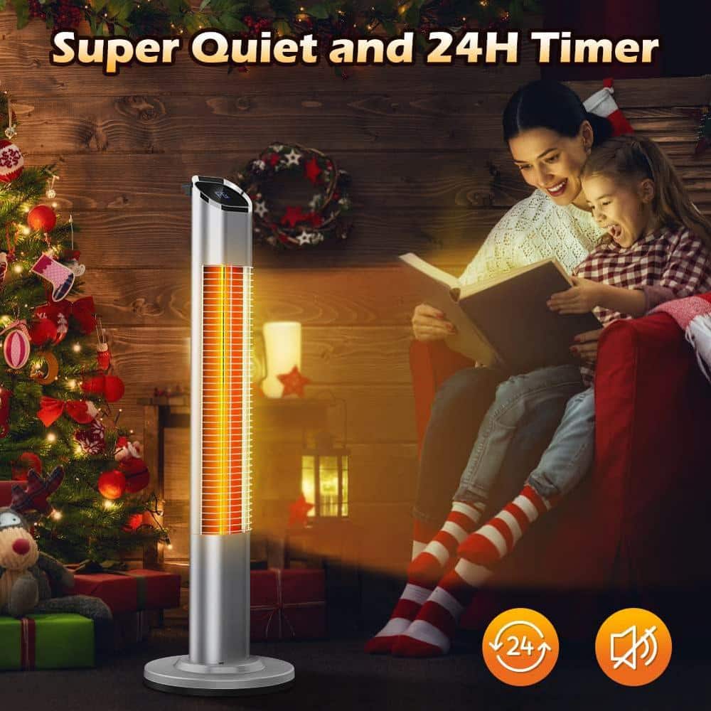 Silver Electric Infrared Standing Patio Heater with Remote