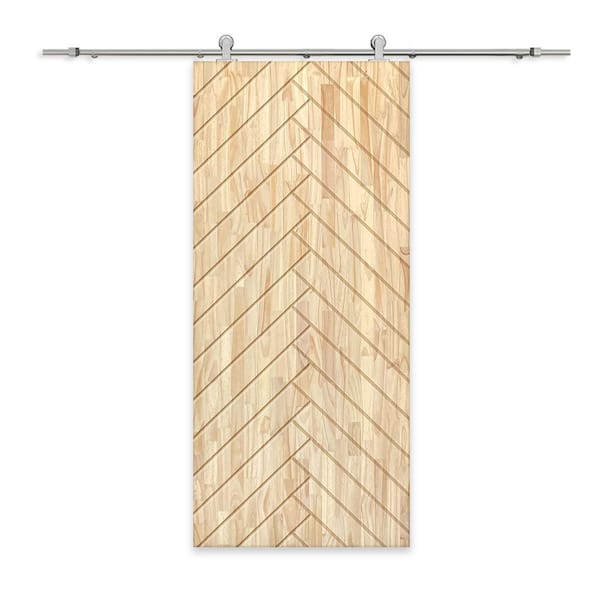 CALHOME 30 in. x 80 in. Natural Pine Wood Unfinished Interior Sliding Barn Door with Hardware Kit