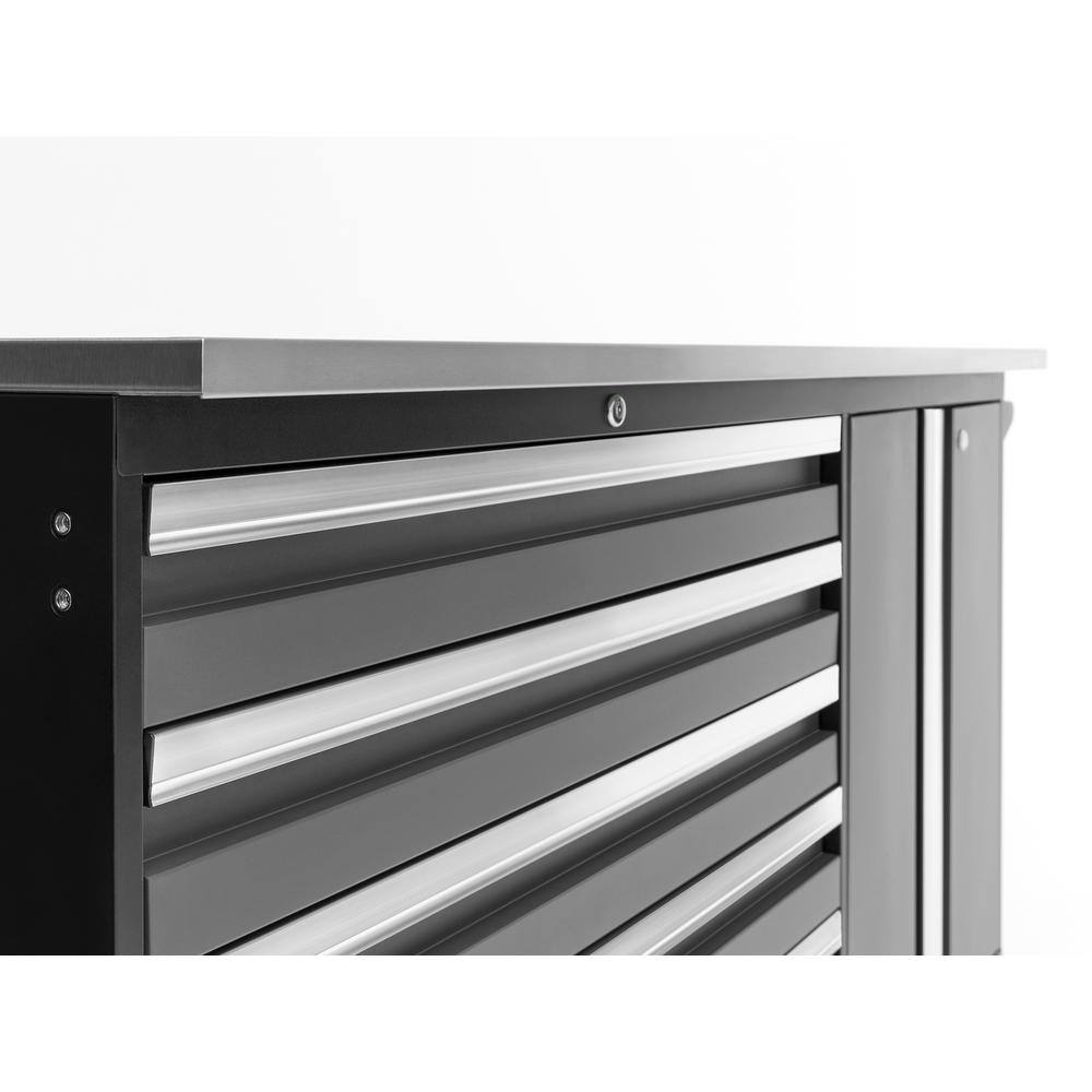 Gray Steel Lockable Garage Cabinet with Bamboo Worktop