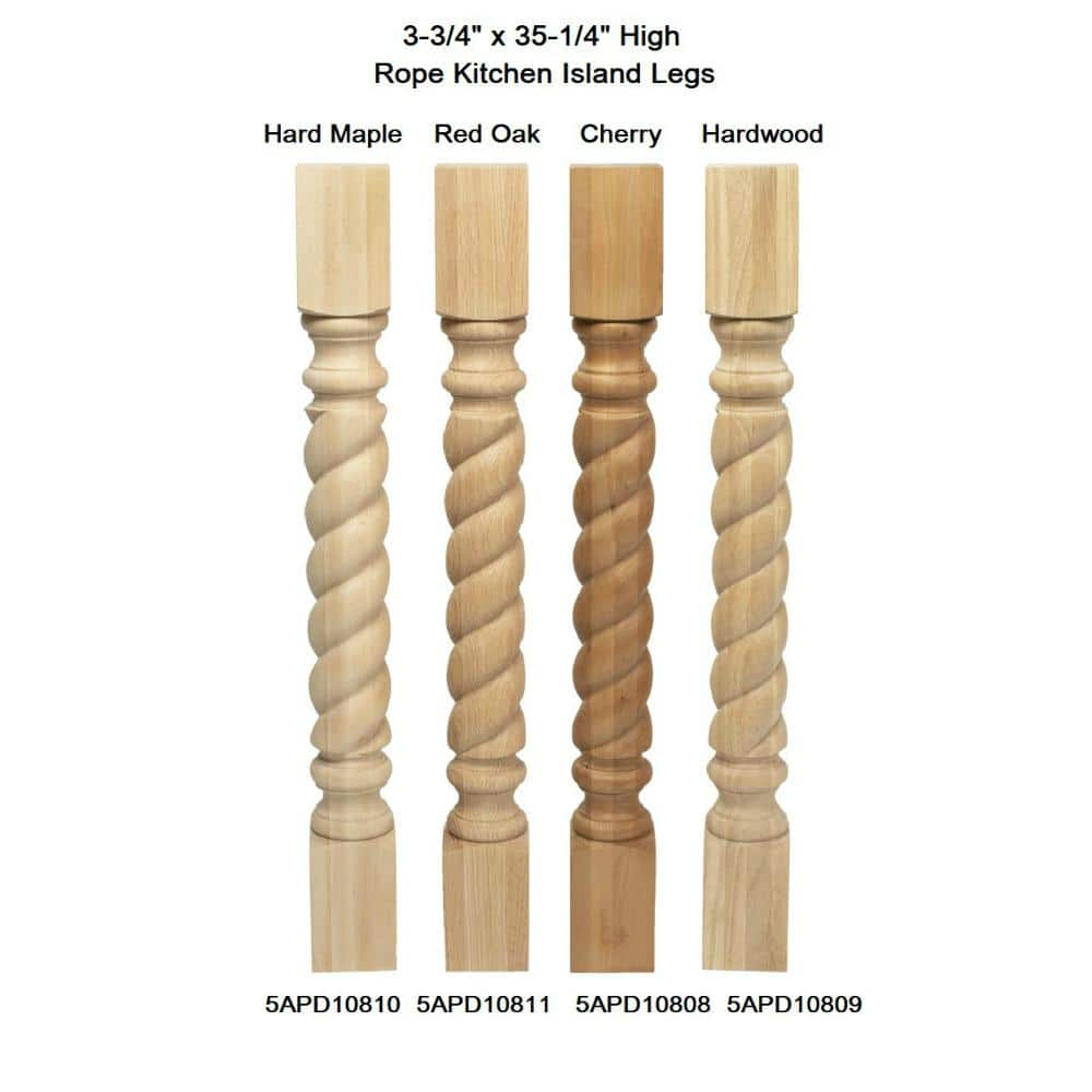Unfinished Hard Maple Rope Kitchen Island Leg 35-1/4"