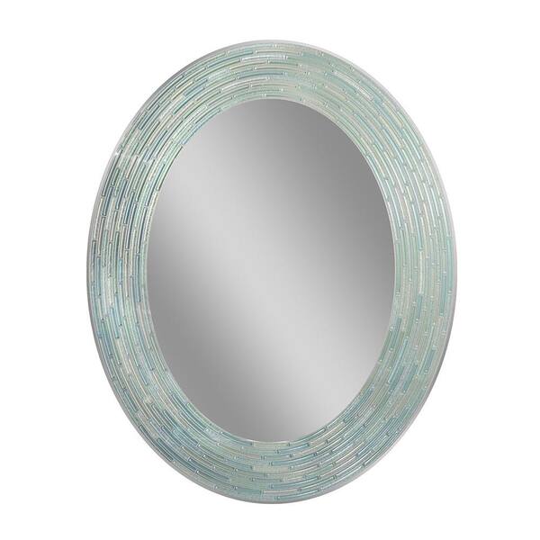 Deco Mirror 29 in. L x 23 in. W Reeded Sea Glass Oval Wall Mirror