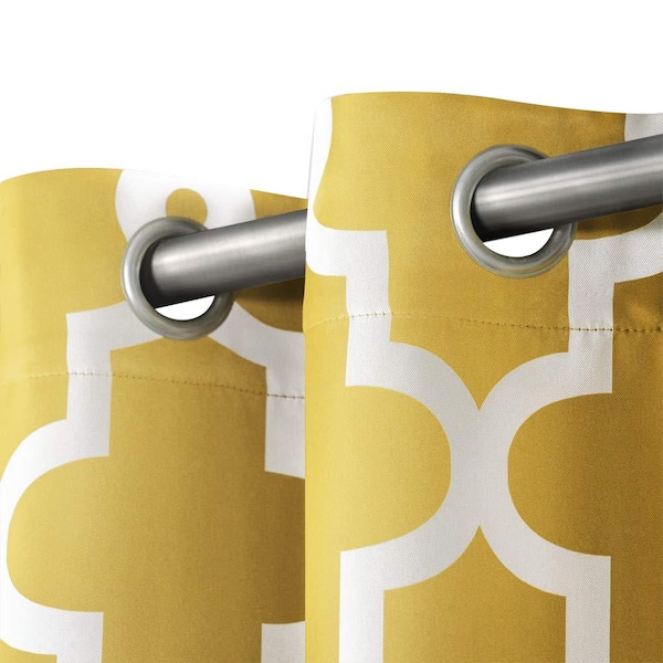 Ironwork Sundress Yellow Ogee Woven Room Darkening Grommet Top Curtain, 52 in. W x 96 in. L (Set of 2)