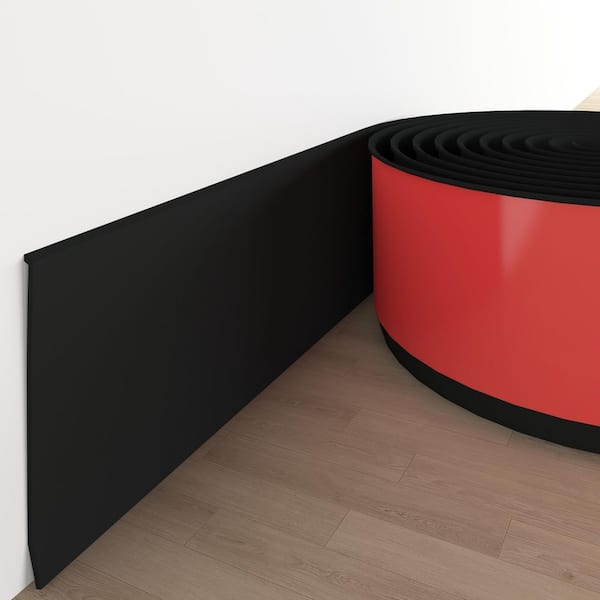 4-in. W x 240-in. D x 0.08-in. H, Black, Baseboard Molding Trim, Flexible PVC, Self Adhesive, Easy Peel & Stick