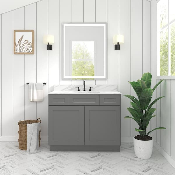 HOMLUX 2-Drawer 48 in. W x 21 in. D x 34.5 in. H Ready to Assemble Bath Vanity Cabinet without Top in Shaker Grey