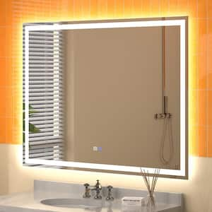 Derrin 48 in. W x 36 in. H Large Rectangular Frameless Anti-Fog Dimmable LED Wall Bathroom Vanity Mirror in Silver