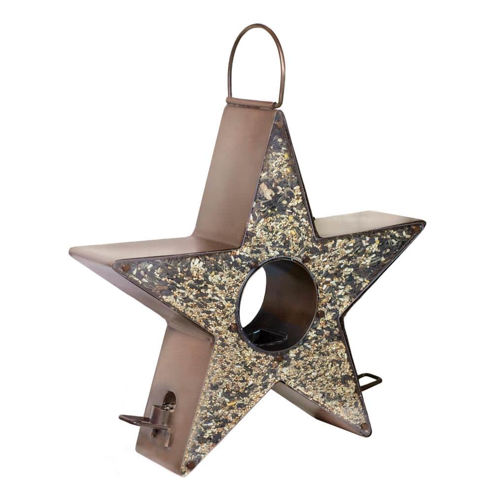 Copper Star-Shaped Hanging Bird Feeder with Plexiglass Panels
