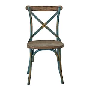 Somerset X-Back Turquoise Metal Chair with Hardwood Vintage Walnut Seat