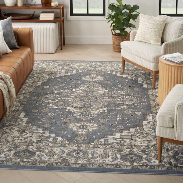 Concerto Blue 10 ft. x 14 ft. Center medallion Transitional Area Rug