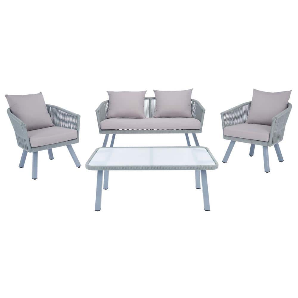 Belmi Gray 4-Piece Rope and Wicker Outdoor Living Set