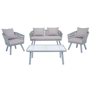 Belmi Gray 4-Piece Wicker Patio Conversation Set with Gray Cushions