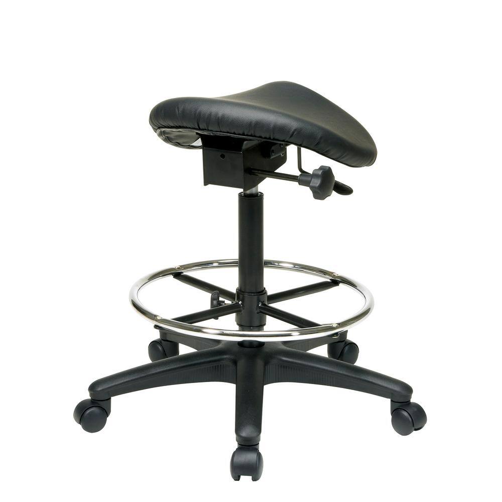 Black Vinyl High Back Swivel Drafting Stool with Metal Footrest