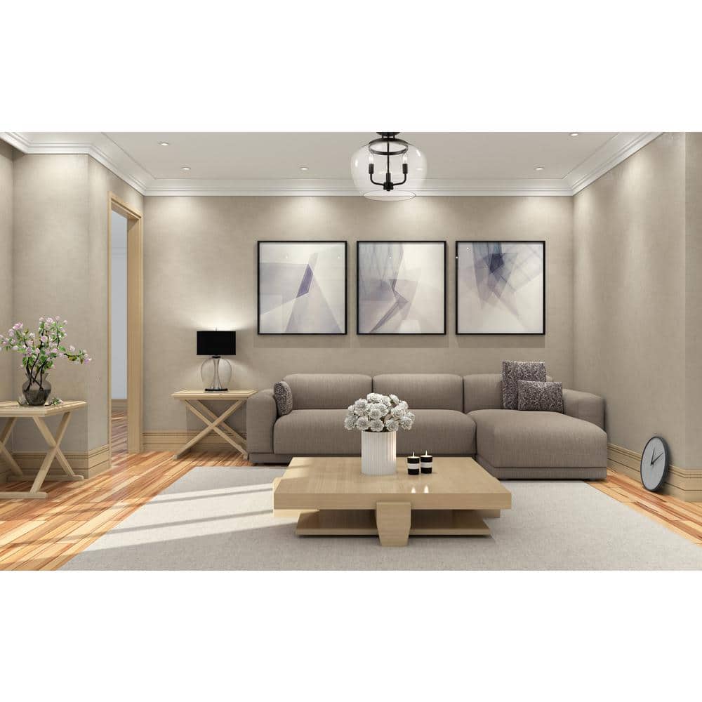 Matte Black Glass 3-Light Semi-Flush Mount Ceiling Fixture