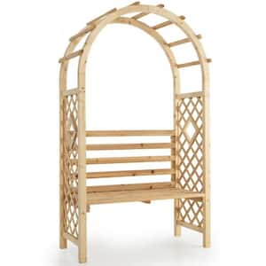 47.5 in. 2 Seater Light Brown Wood Outdoor Bench, Garden Bench Arch Pergola Outdoor Arbor