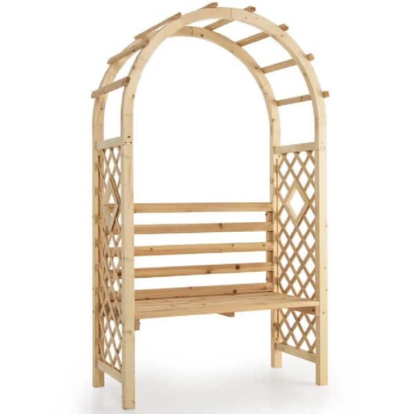Justincity 47.5 in. 2 Seater Light Brown Wood Outdoor Bench, Garden Bench Arch Pergola Outdoor Arbor