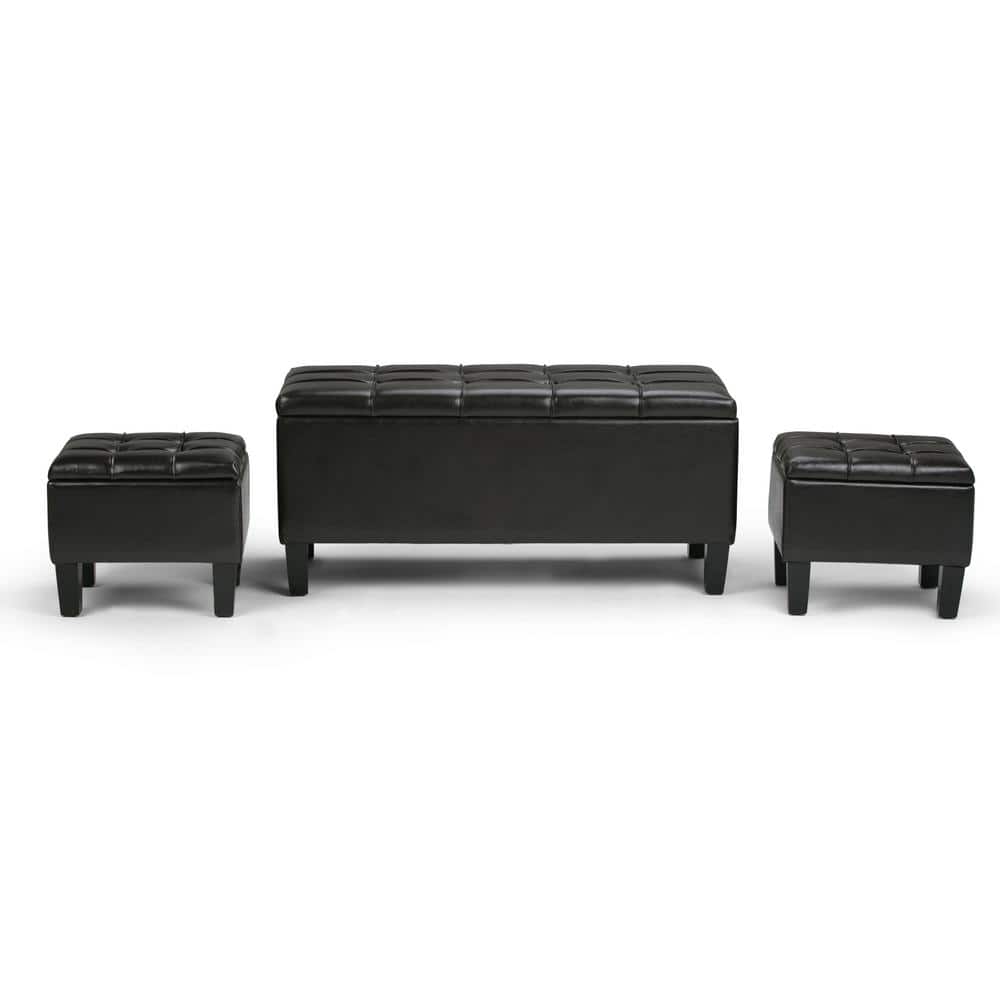 Tanners Brown Tufted Faux Leather Multipurpose Ottoman Set