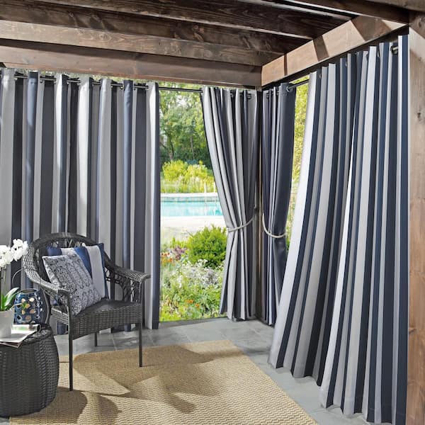 Valencia 54 in. W x 95 in. L Indoor/Outdoor Semi-Opaque Grommet Curtain Panel in Indigo