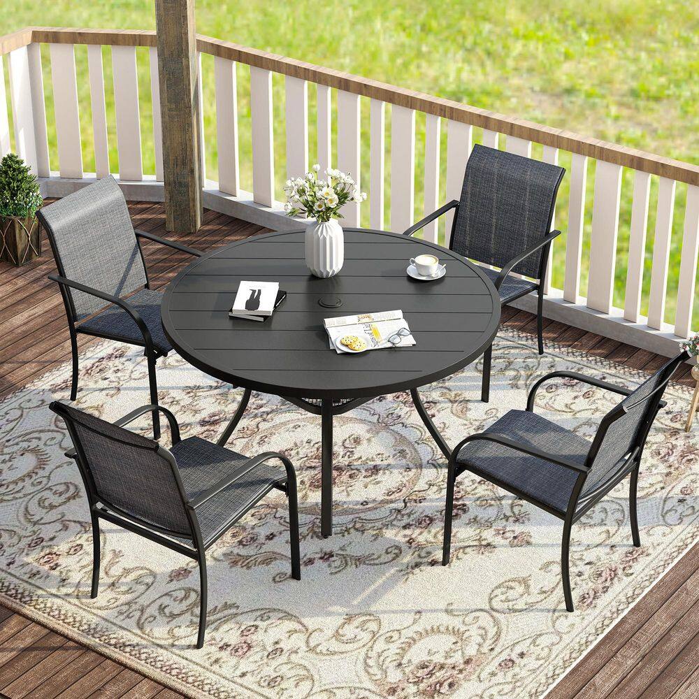 5-Piece Metal Outdoor Dining Set with Black Round Table and 4 Grey Dining Chairs with Armrests price history on PriceWatchPro