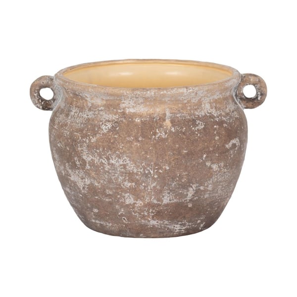 Liv & Skye Ivory/Brown Ceramic Textured Garden Jug Planter (13 in