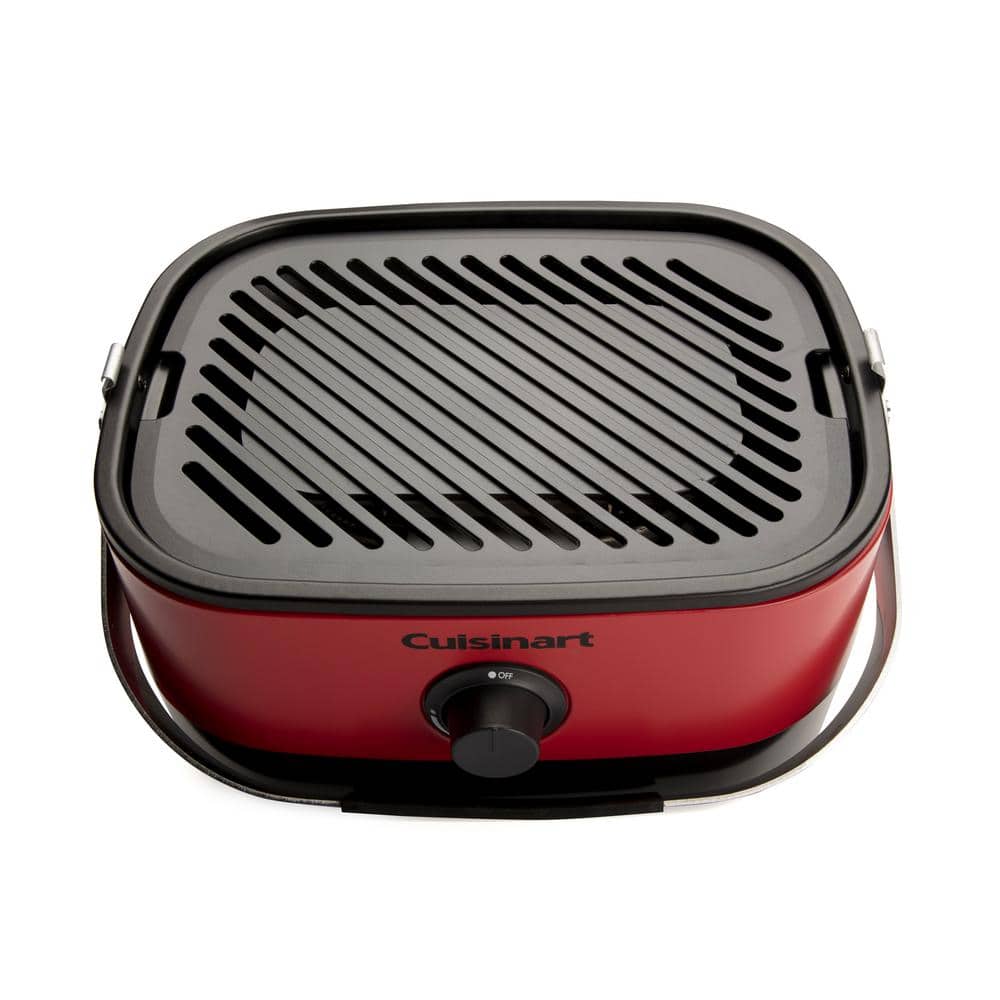Cuisinart Red Portable Propane Gas Grill with Wooden Lid