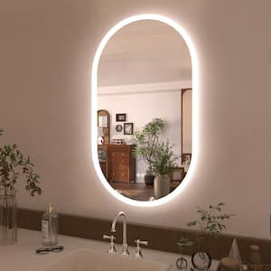 Glare 24 in. W x 40 in. H Oval Frameless LED Light Anti-Fog Wall Bathroom Vanity Mirror in Polished Crystal