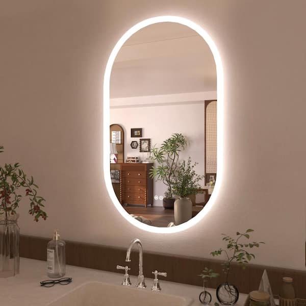 Glare 24 in. W x 40 in. H Oval Frameless LED Light Anti-Fog Wall Bathroom Vanity Mirror in Polished Crystal
