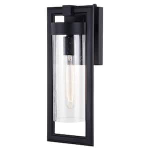 Matte Black Malmo 1-Light Dusk to Dawn Contemporary Outdoor Wall Lantern Clear Cylinder Glass