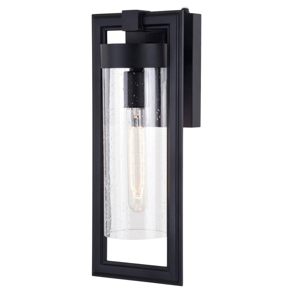 Malmo Matte Black 15.75" Contemporary Outdoor Wall Light with Clear Glass