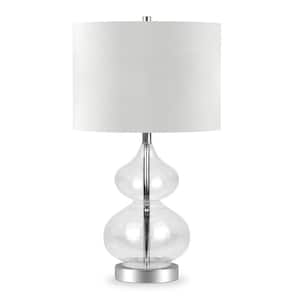 23 in. White Glam Integrated LED Bedside Table Lamp with White Fabric Shade