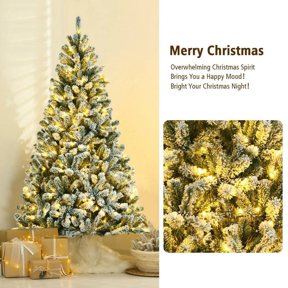 6 Ft Prelit Snow Flocked White Christmas Tree with Metal Base