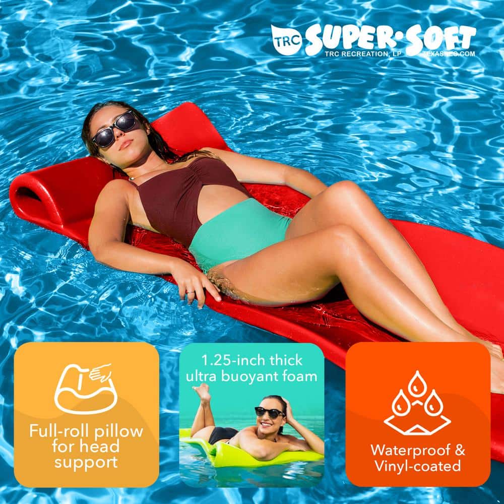 Red Foam Pool Lounger with Built-In Pillow