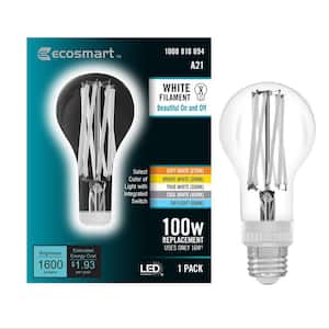 100-Watt Equivalent A21 Dimmable White Filament CEC Clear Glass E26 Medium Base LED Light Bulb Selectable White (1-Bulb)