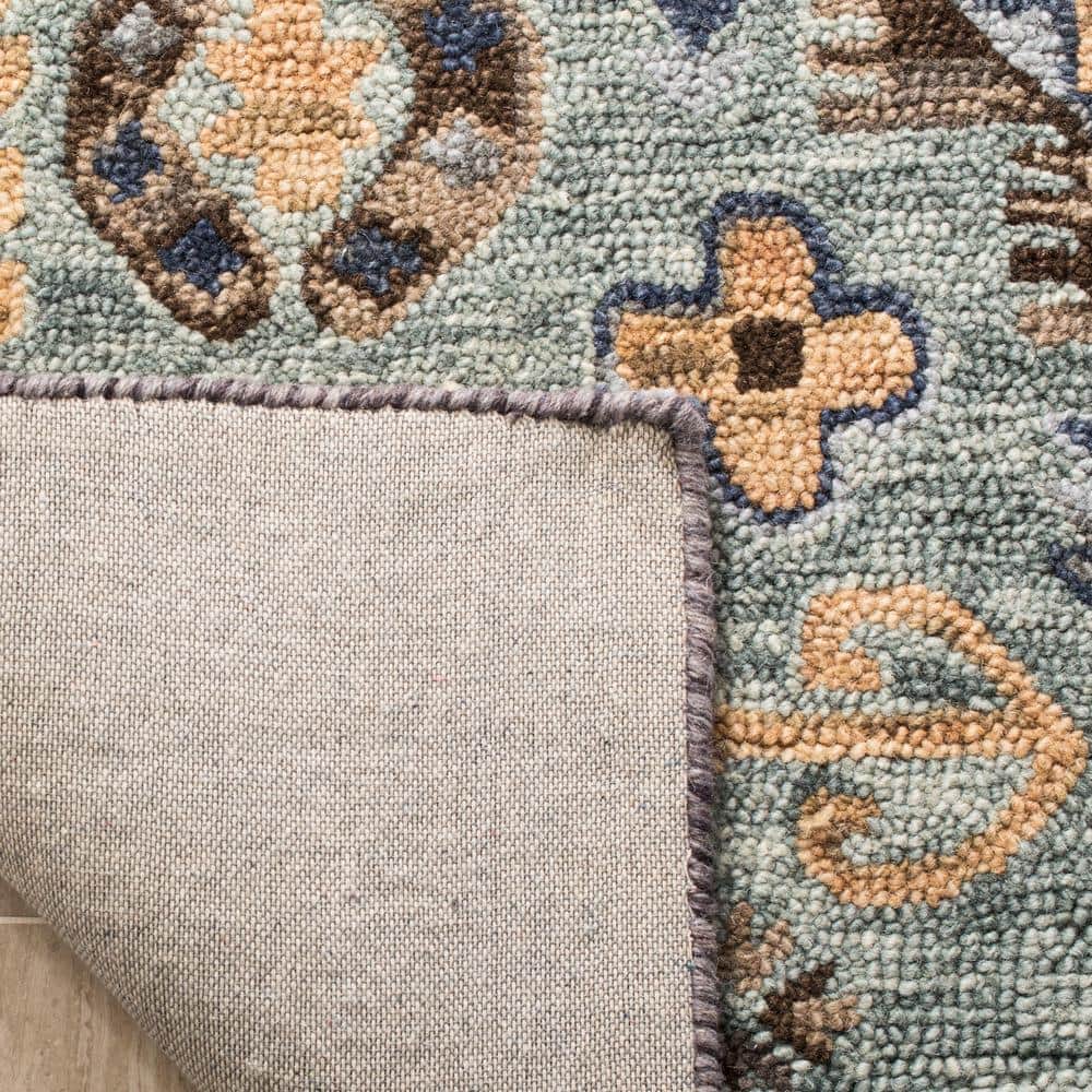 Handmade Tufted Woolen Floral Area Rug, Blue/Beige, 8' x 10'