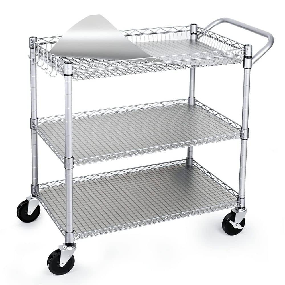 Gray Heavy-Duty Rolling Utility Serving Cart with Wheels, NSF Commercial Grade Metal Trolley for Restaurant Kitchen price history on PriceWatchPro