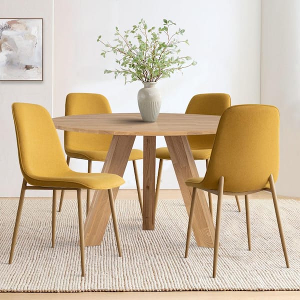 LAOTIES Linen Dining Chair with Oak Metal Legs (Set of 4)