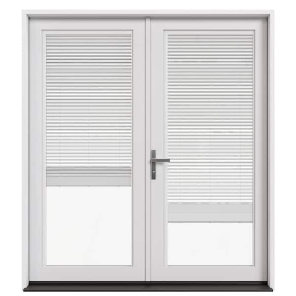 72 in. x 80 in. Right-Hand/Inswing Primed Fiberglass French Patio Door w/ Low-E Glass, Blinds & Sliding Screen