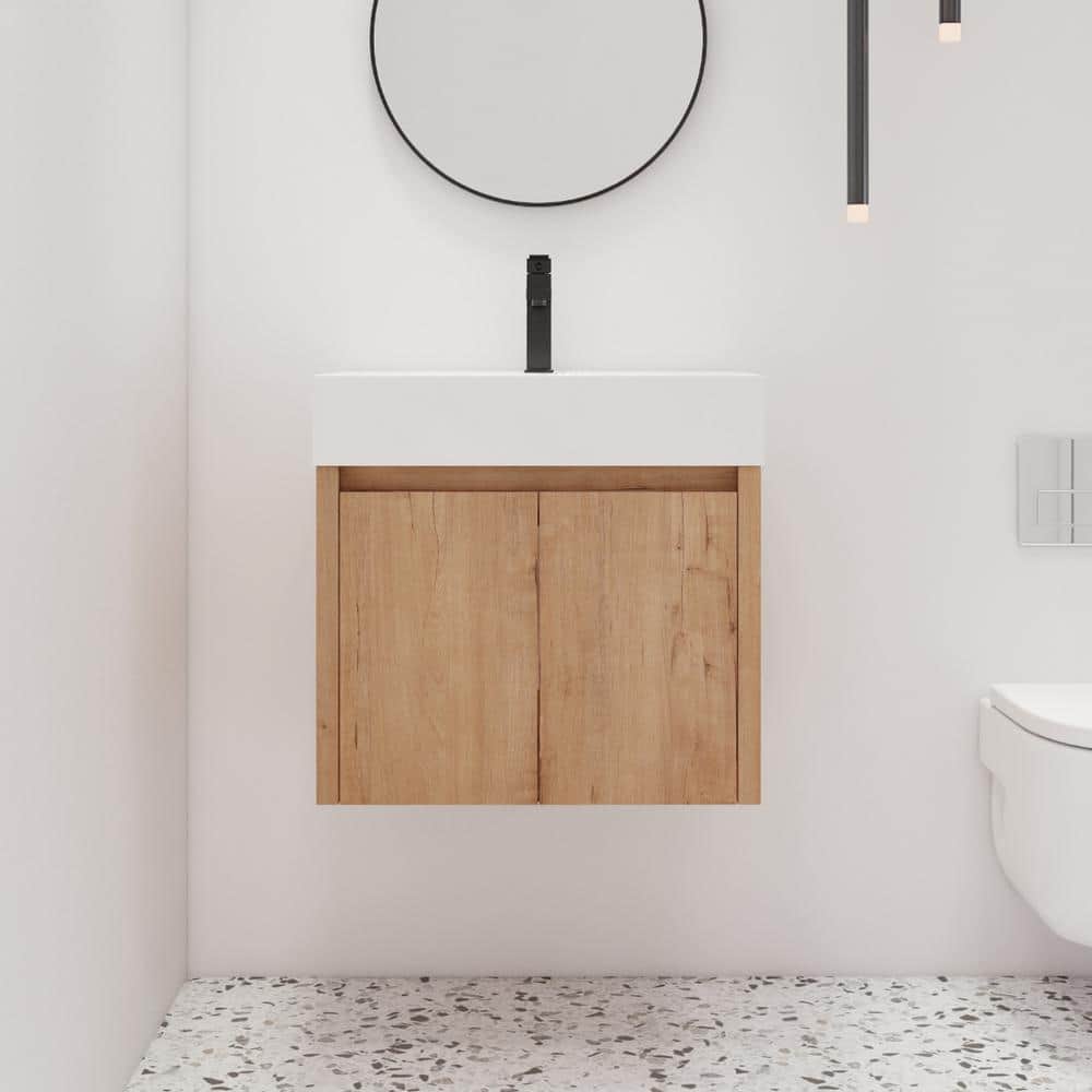 23.6 in. W x 18.1 in. D x 22.4 in. H Wall-Mounted Bath Vanity in Light Brow